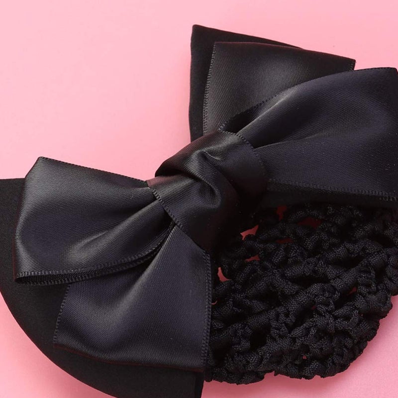 Minkissy Black Hair Clip Set: Snood Net, Flower Bun Cover, Bowknot Mesh Clip, Hair Flower Net Bag Headdress for Office Girls - Image 4